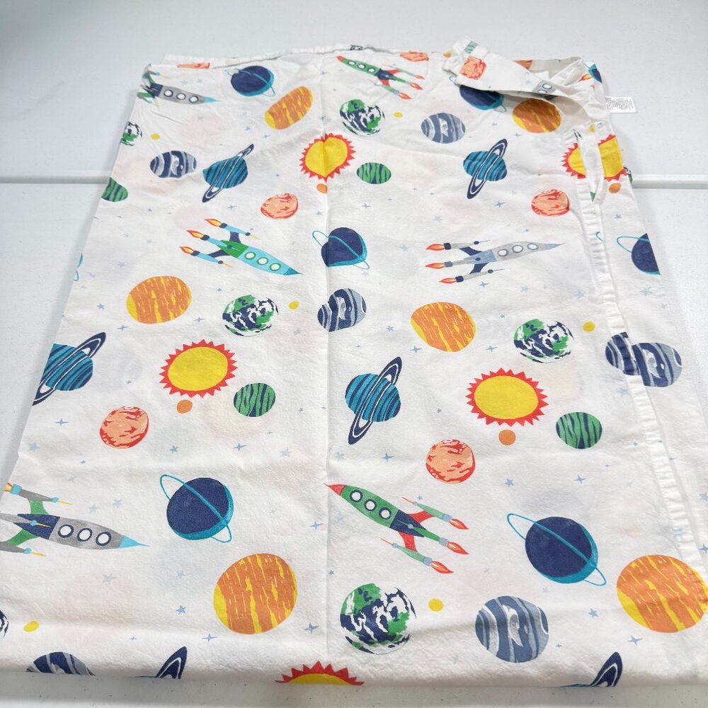 Pottery Barn Twin Flat Sheet organic cotton planets blue yellow